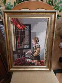 Obraz haftowany kobieta przy oknie Bożena