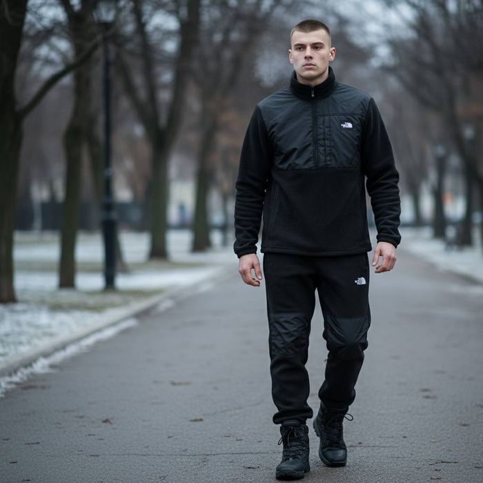 Мужской флисовый костюм TNF (анорак) чорний + штани TNF зимний