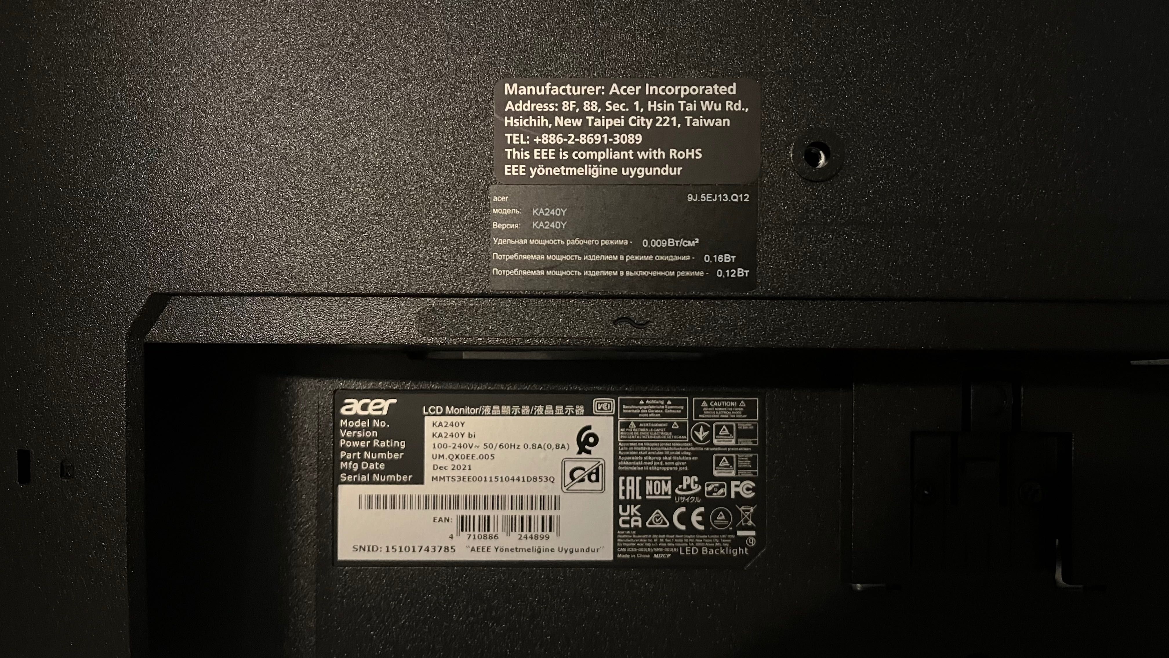 Acer monitor gaming  60hz