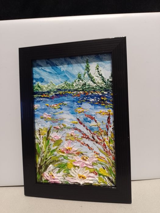 Obraz olejny w miniaturze w ramce  12.5 x 17.5 cm