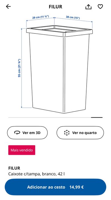 caixote com tampa branco 42lt Flur (IKEA)