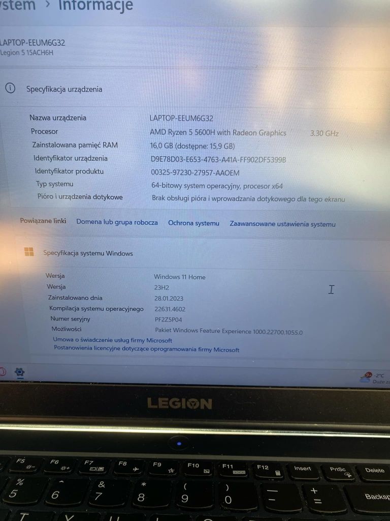 Laptop Lenovo legion 15ACH6H