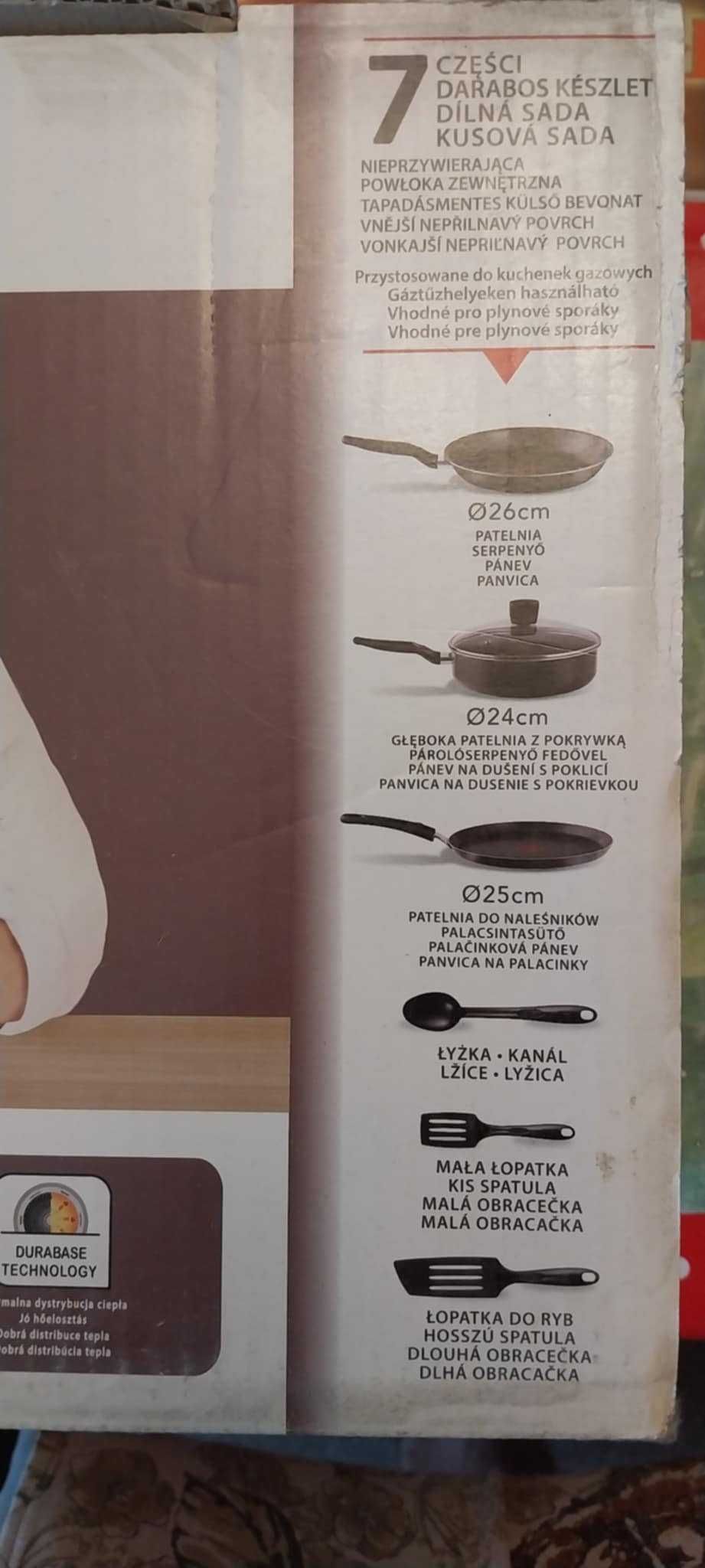 Patelnie Tefal Zestaw Plus Łopatki Nowe
