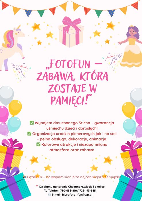 Fotofun- animacje dla dzieci, STICH urodziny, wesela,eventy