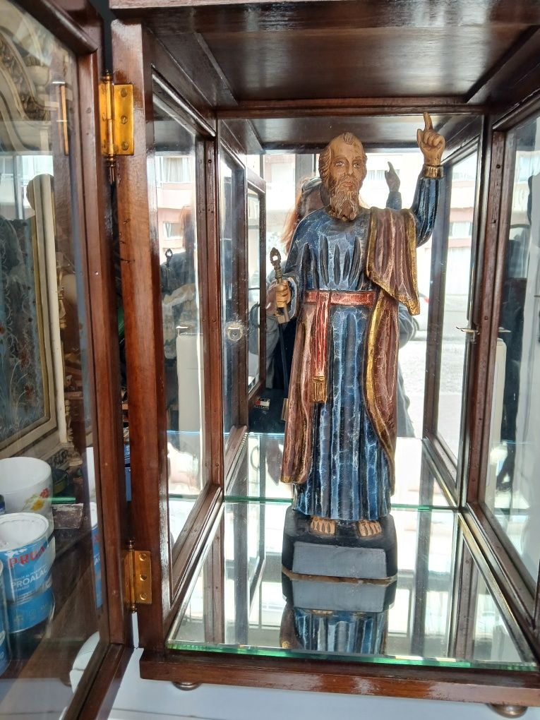 Oratório  com imagem de s pedro em madeira