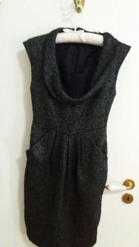 Vestido Zara em espinha  preto e cinzento