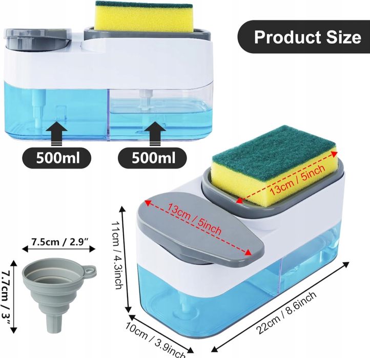Organizer kuchenny z dozownikiem na mydło i płyn 2x500 ml