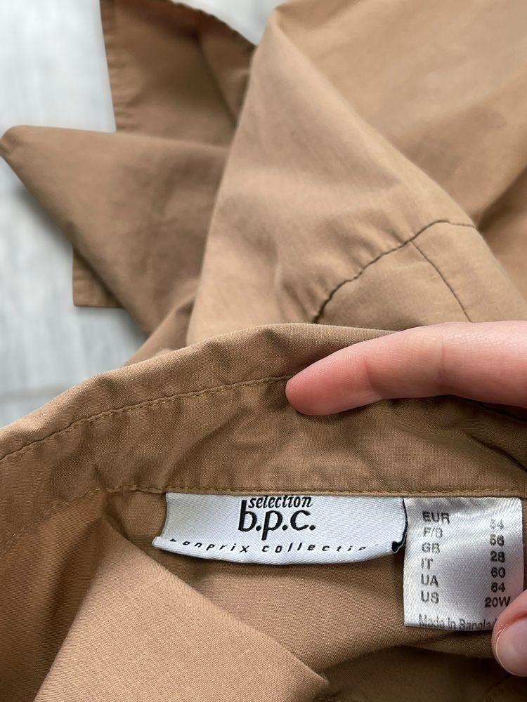 Jasnobrazowa koszula damska z dlugim rekawem bpc plus size 7XL