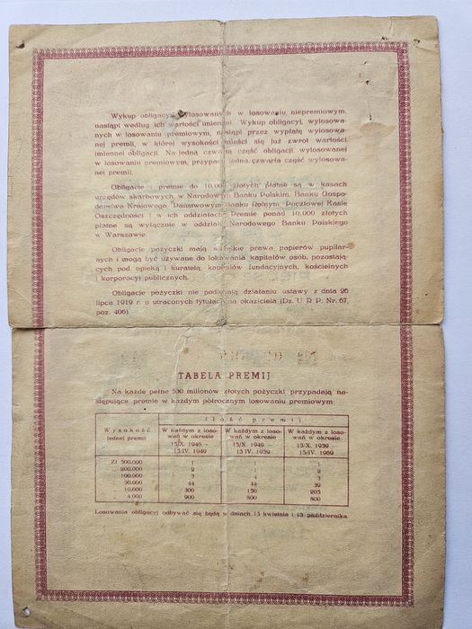 Obligacje Premiowa Pożyczka Odbudowy Kraju 1946 r.
