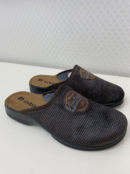 Чоловічі тапочки Inblu повстяні сині та коричневі/замша устілка