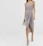 Asos tfnc lila fioletowa szara sukienka midi plis wesele 34 36 XS S