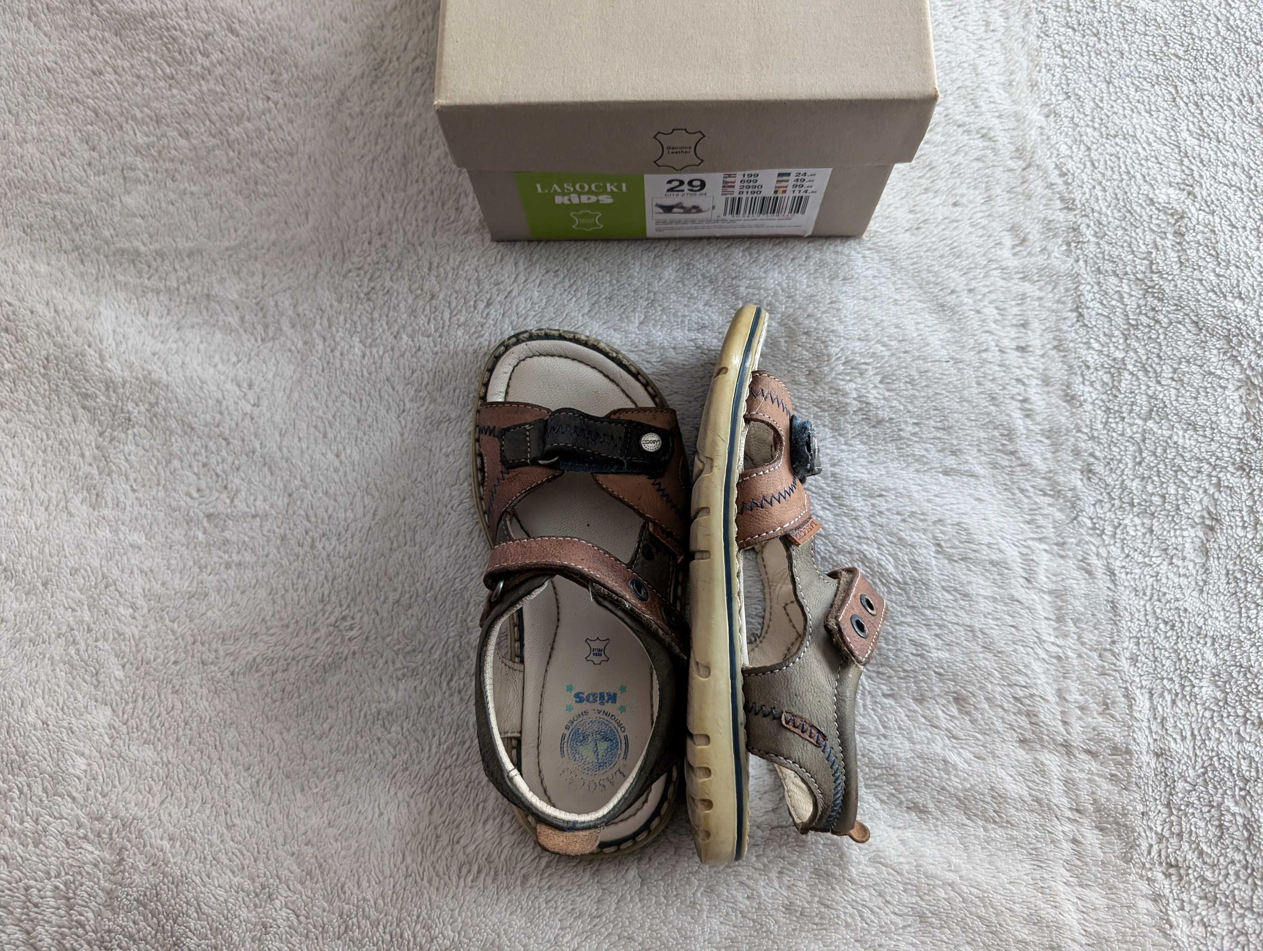 Skórzane eleganckie brązowe niebieskie buty sandały Lasocki 29