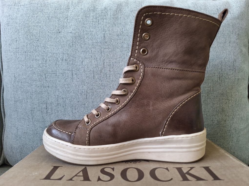 Buty wysokie wiązane Lasocki skórzane 37