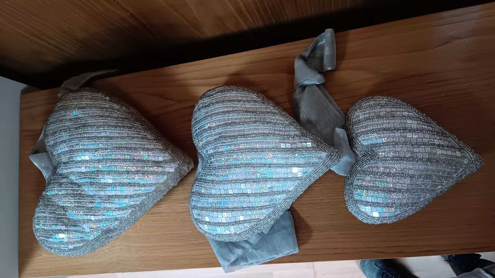 Conjunto 3 corações prateados cinza
