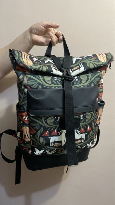 Рюкзак роллтоп, принт флора і фауна