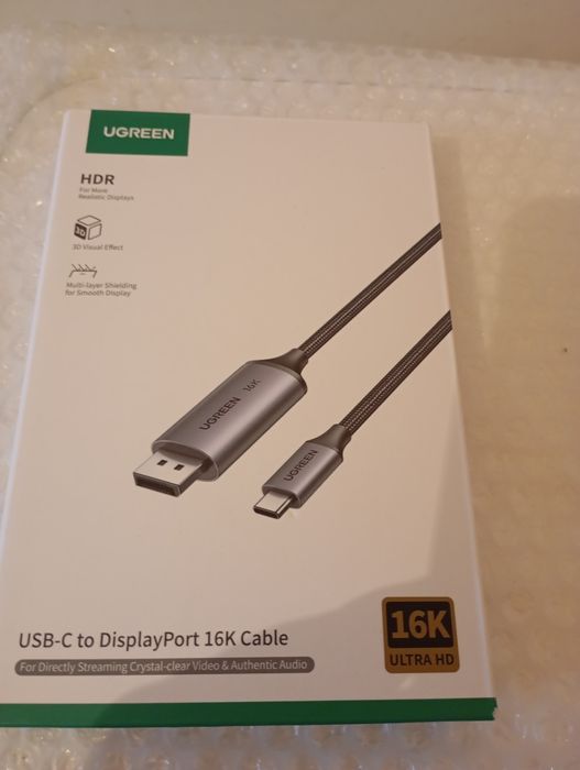 Kabel Ugreen USB-C do DisplayPort 16K, 4K/240Hz, DP 2.1 HDR