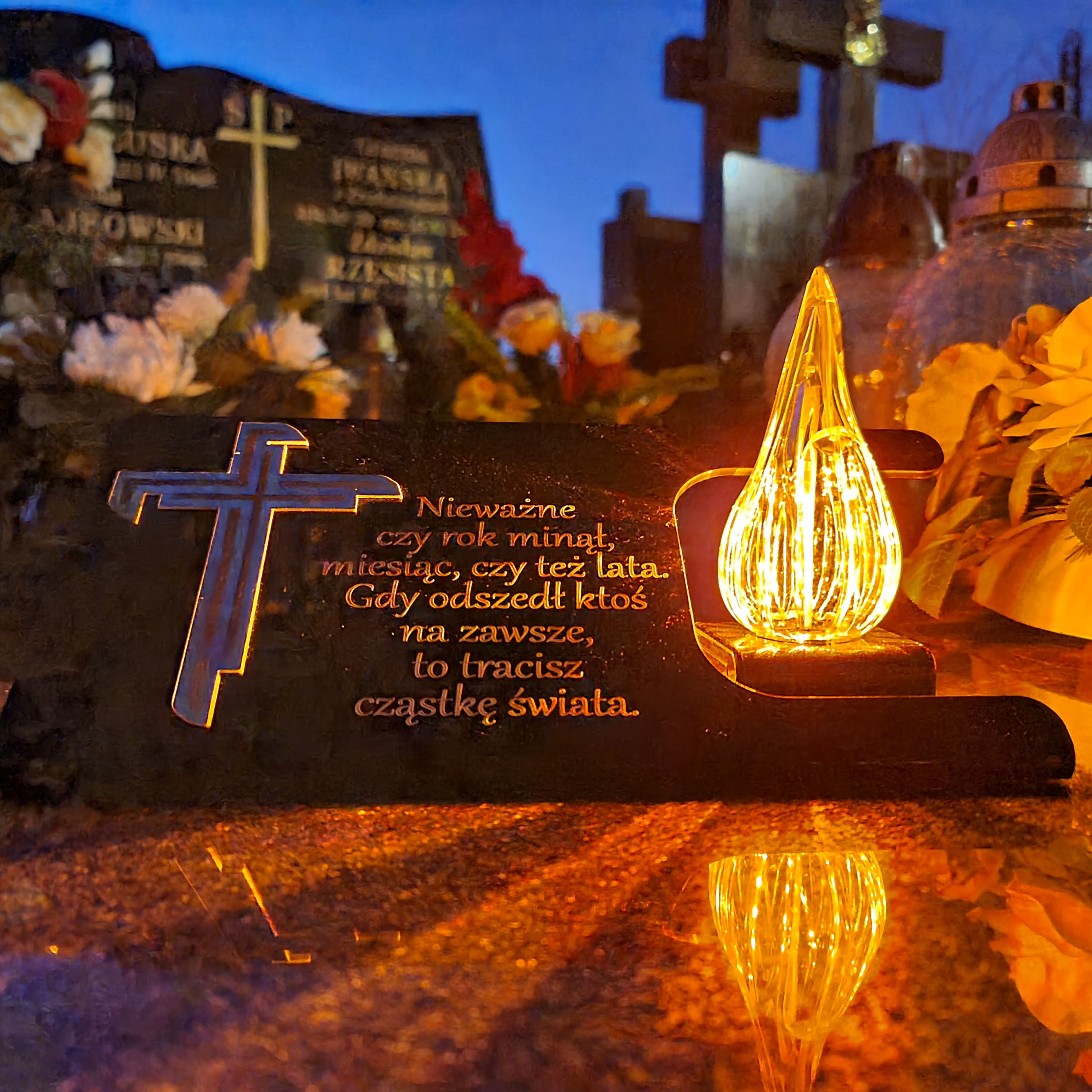 DEKORACJA na grób ZNICZ podstawka na cmentarz LAMPKA LED