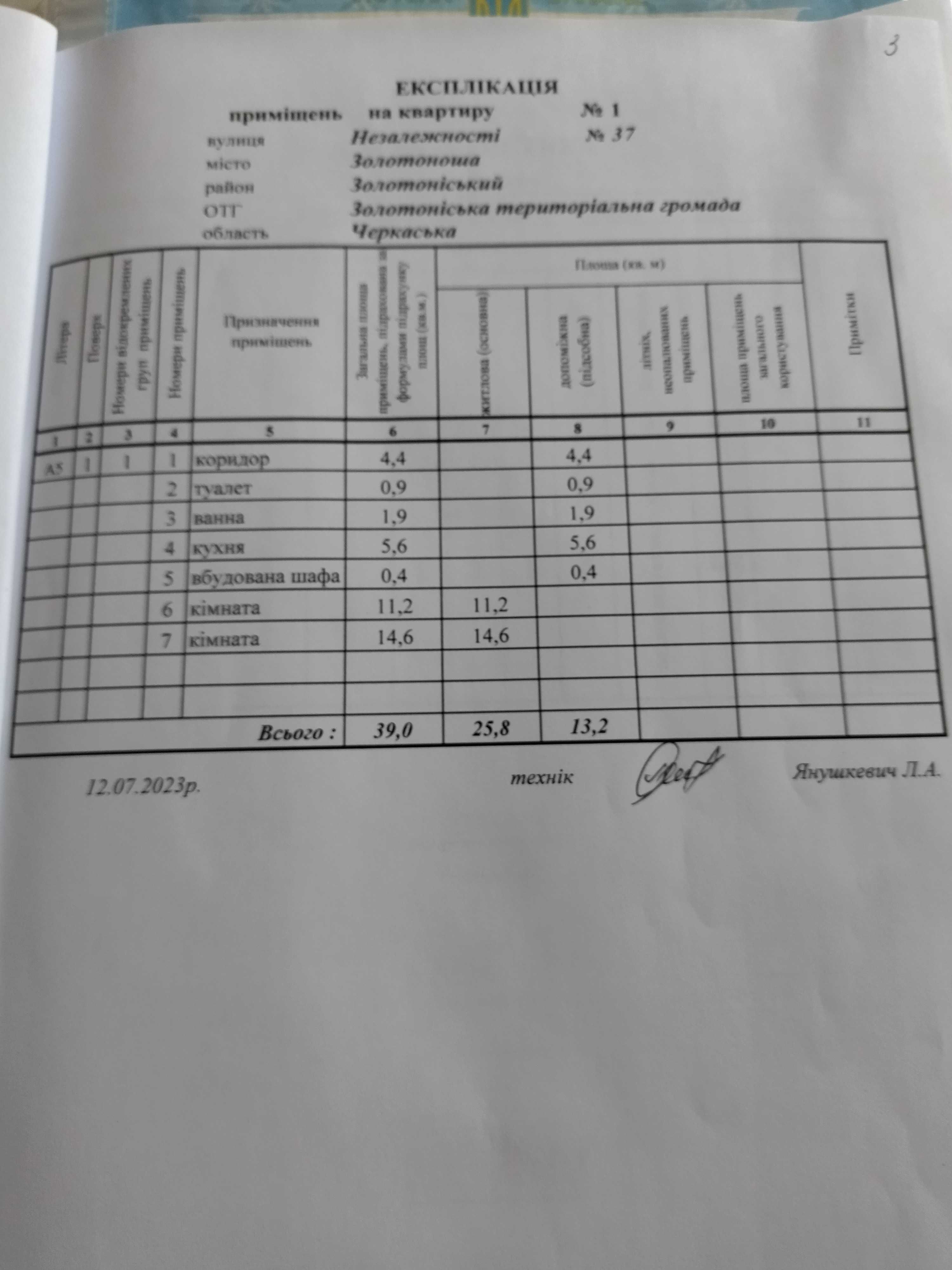 Продаж 2-х кімнатної квартири в центрі міста Золотоноша