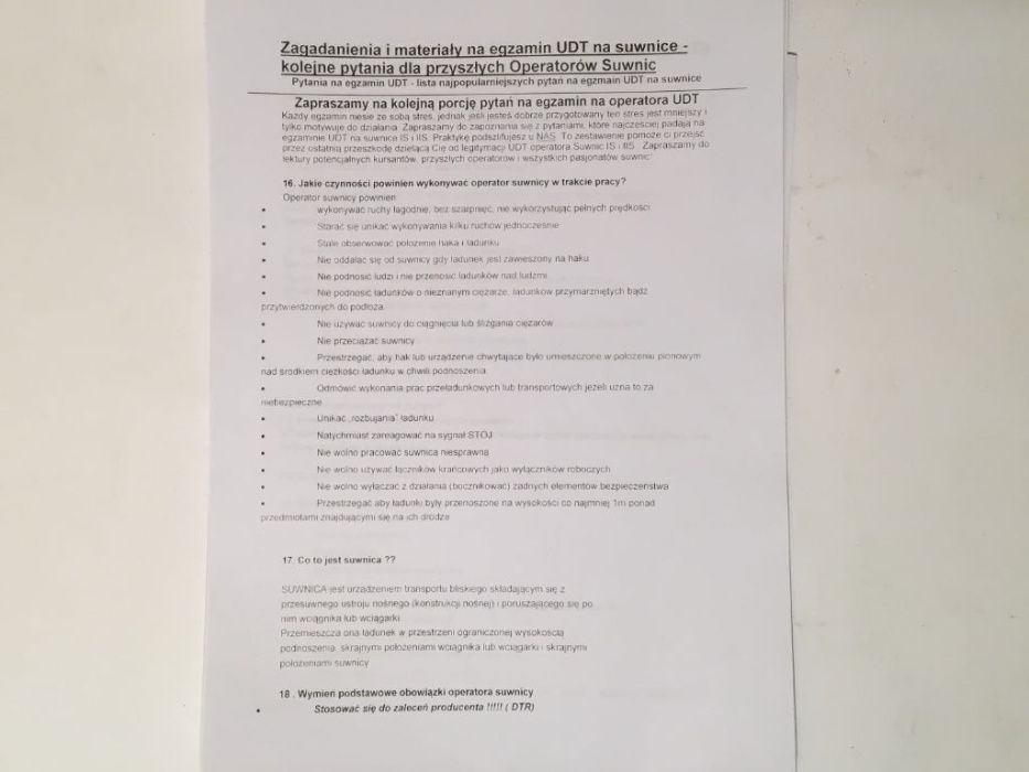 Zagadnienia i materiały na egzamin UDT - Suwnice