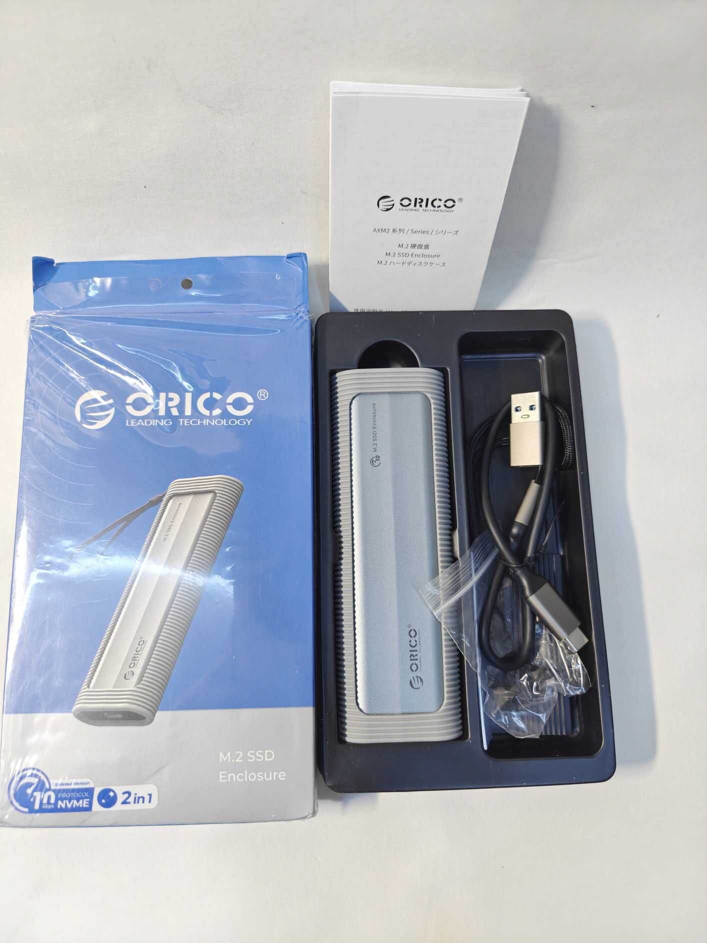 2in1 Orico M2 NVME+SATA PCIe HDDBox SSD карман 10Gbit/s AXM2S-G2-V1-GY