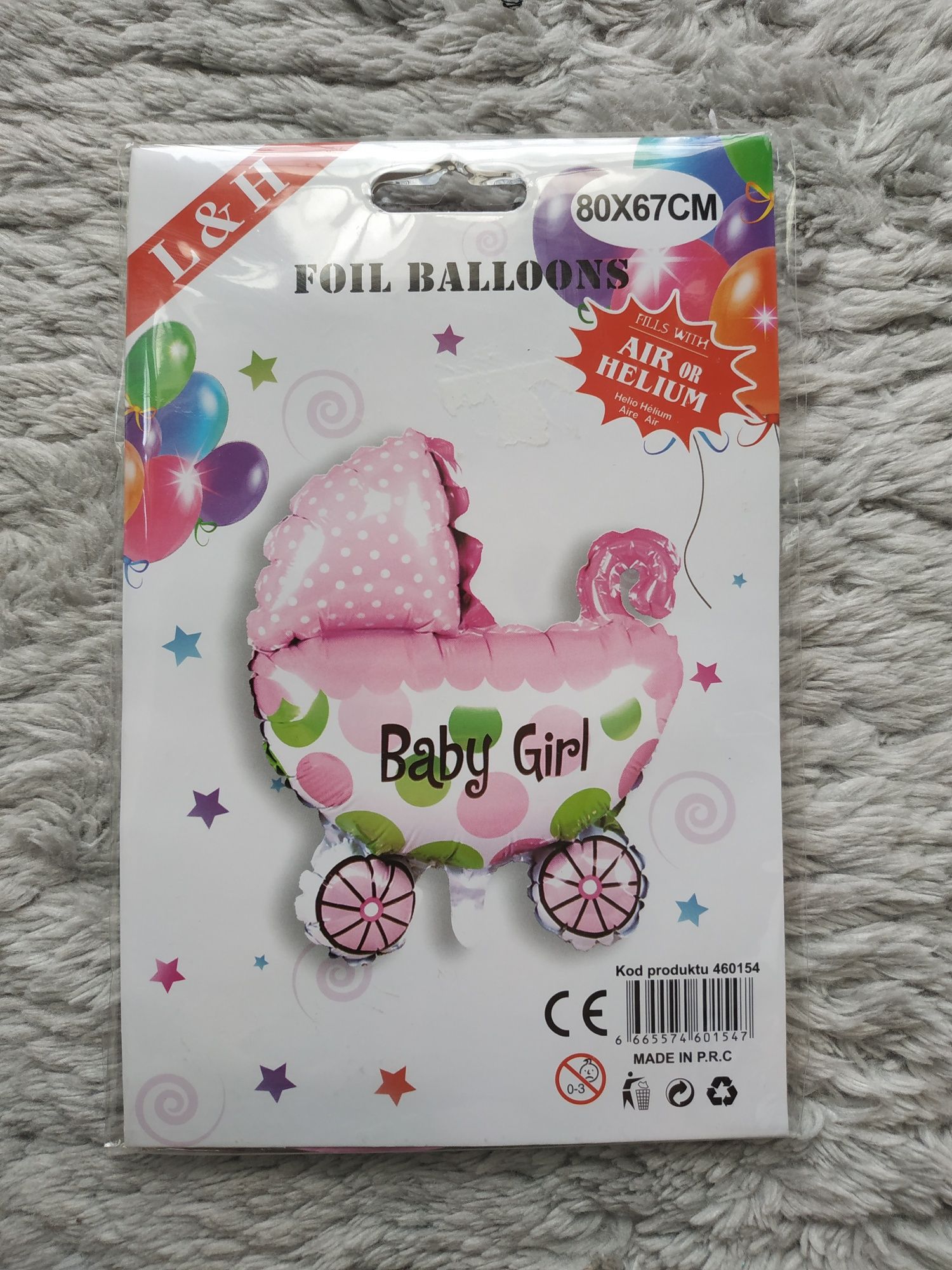Balon z okazji narodzin/baby shower/wózek/baby girl/różowy/80x67