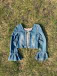 Krótka vintage kurtka jeansowa katana r.XXS/XS denim falbanki coquette