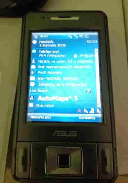 Asus 535 Windows Mobile, bogaty zestaw akcesoriów, palmtop