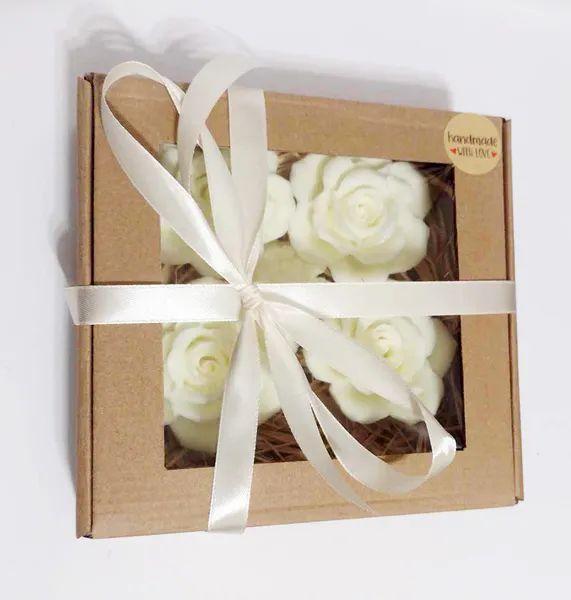 Mini mydełka flowerbox 4 róże i hortensja na prezent w pudełku
