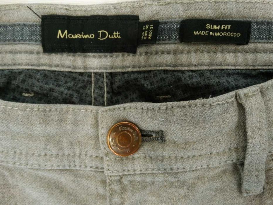 Spodnie Massimo Dutti Beżowe Bawełna Proste Nogawki Slim Fit L