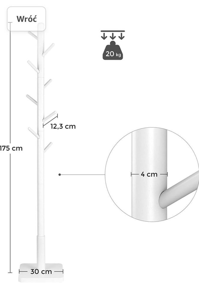 Songmics wieszak z litego drewna 175 cm