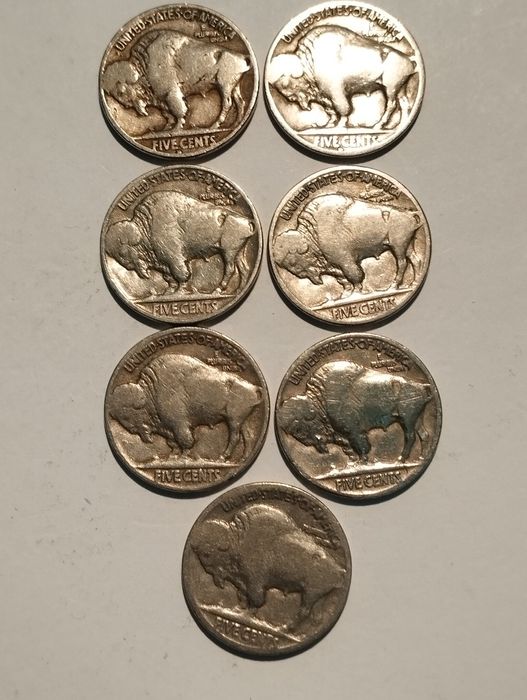 Moedas 5 Cents Cabeça Índio 1929, 1930, 1934 e 1936 EUA