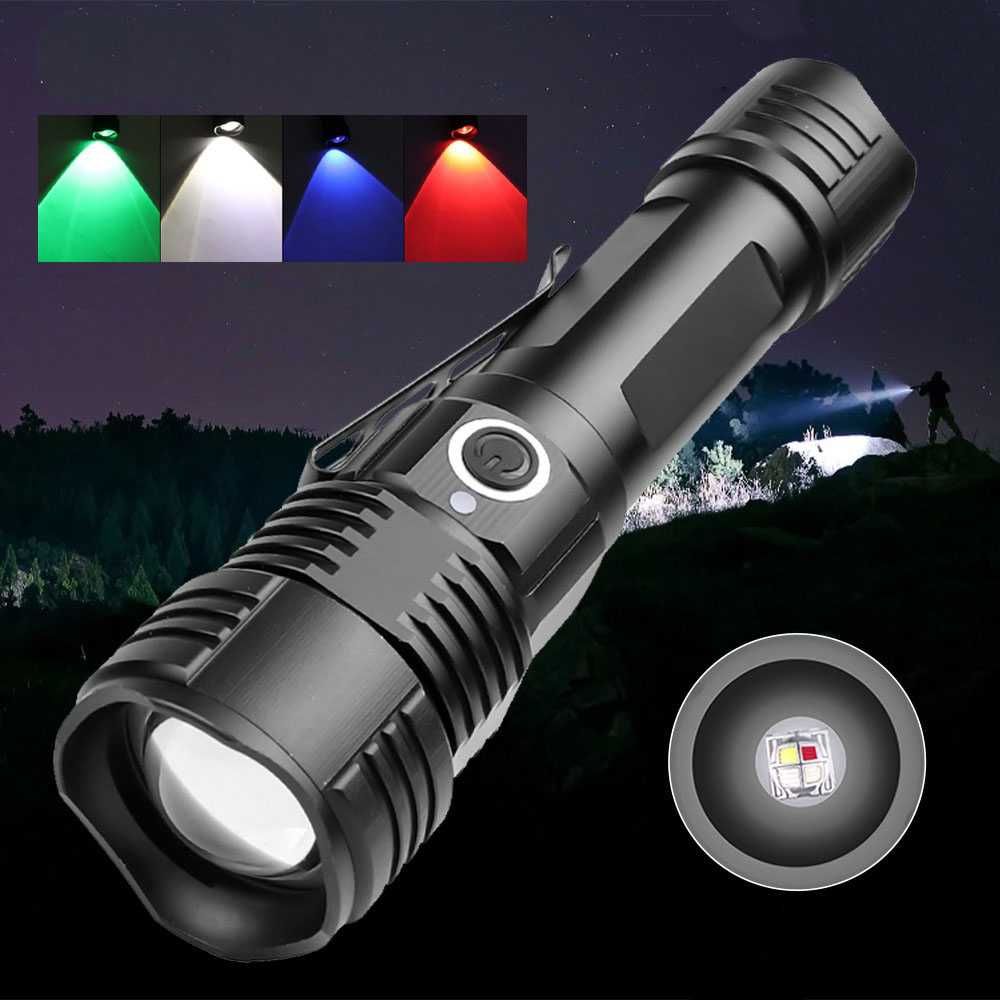Latarka myśliwska na zwierzynę 4-KOLORY 4-LED USB zoom