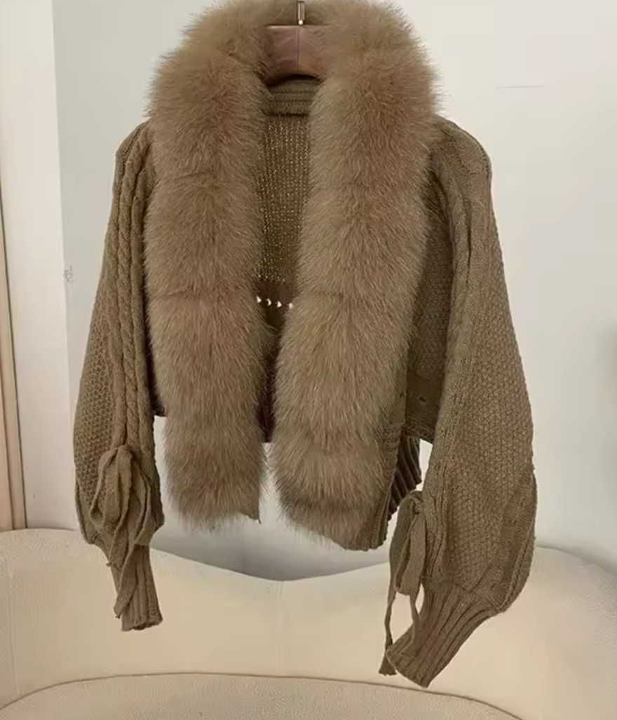 Sweter z lisem futro naturalne gęste new collection