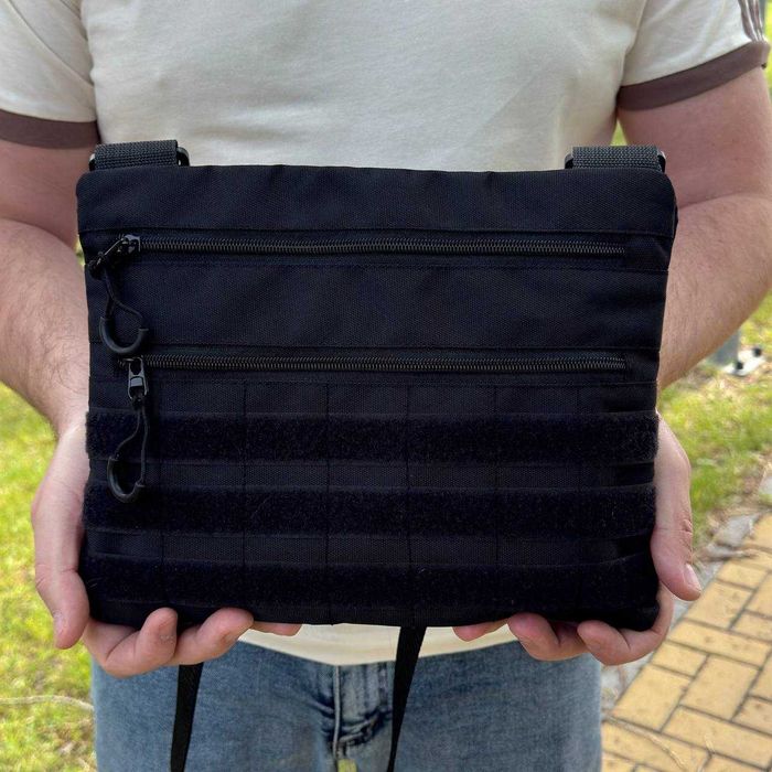 Тактическая сумка через плечо мужская черная для шевронов мессенджер