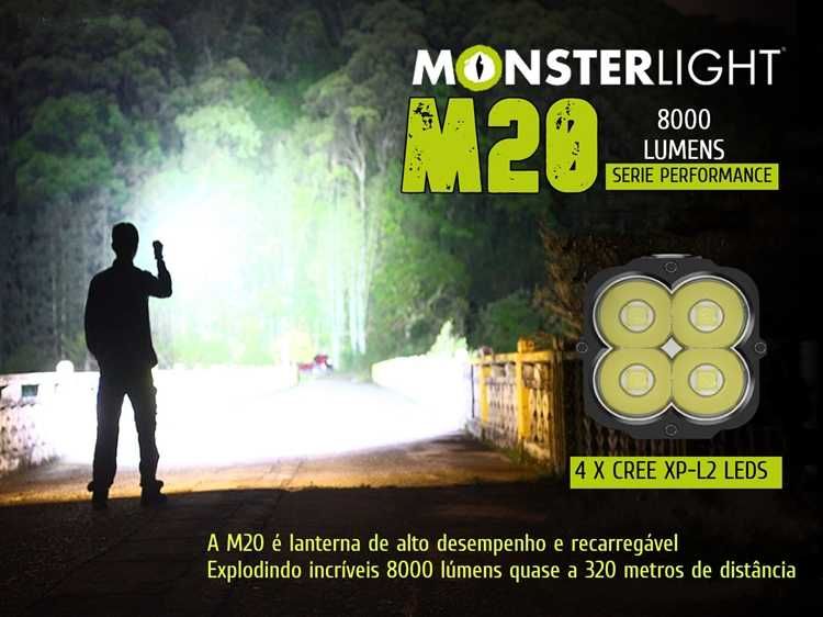 kit lanterna Monsterlight M20 com bateria recarregável