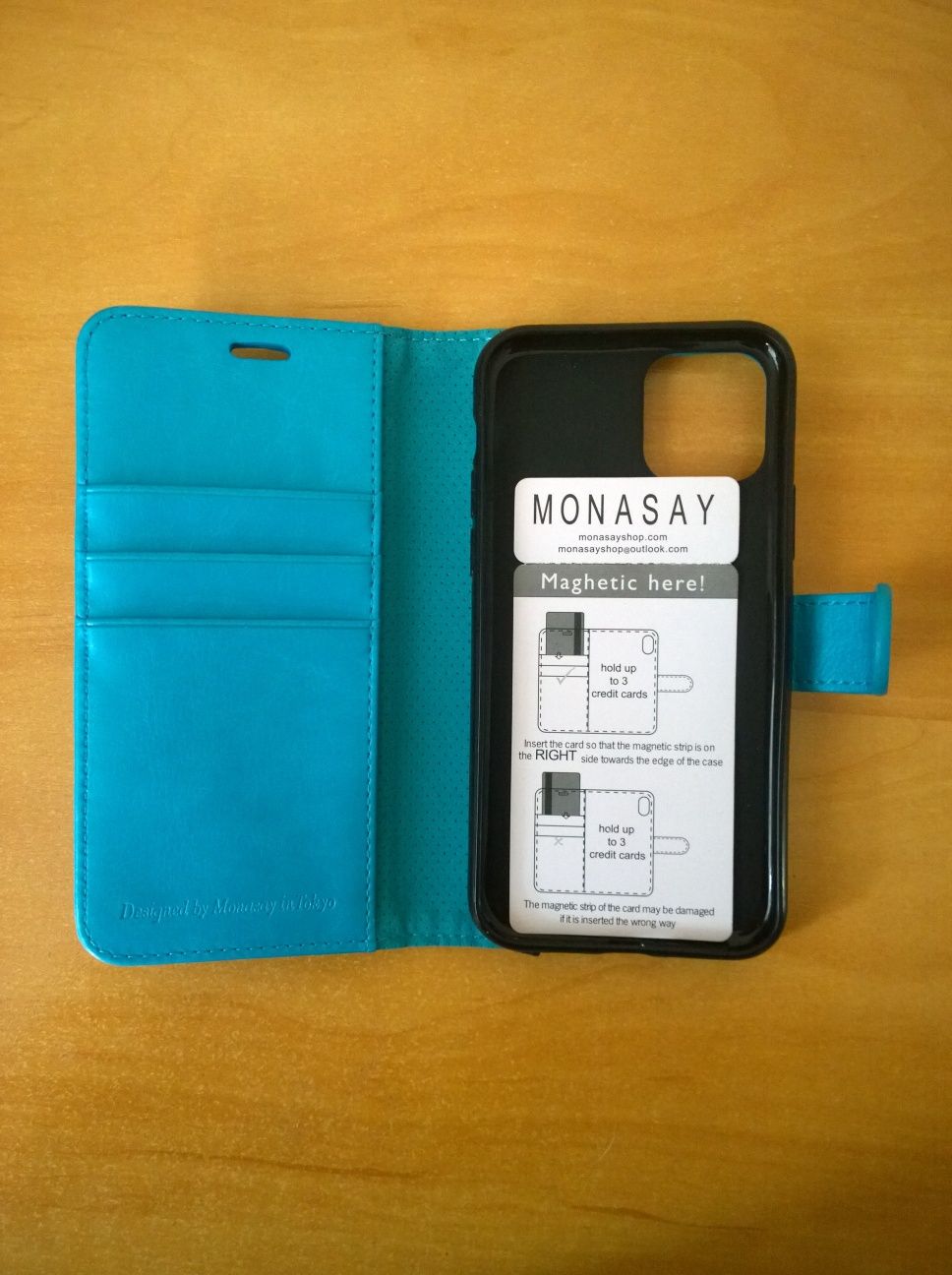 Monasay light blue wallet case iPhone 11 Pro, чехол книжка-трансформер