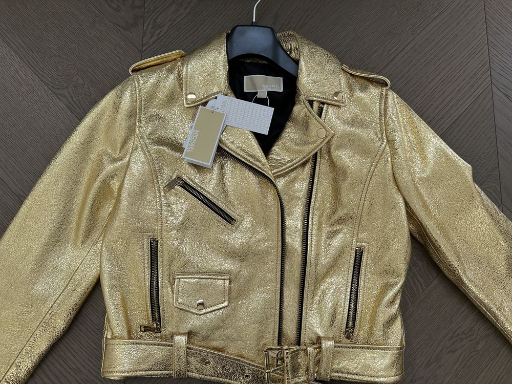 M Michael Kors złota kurtka ramoneska oryginalna skóra naturalna