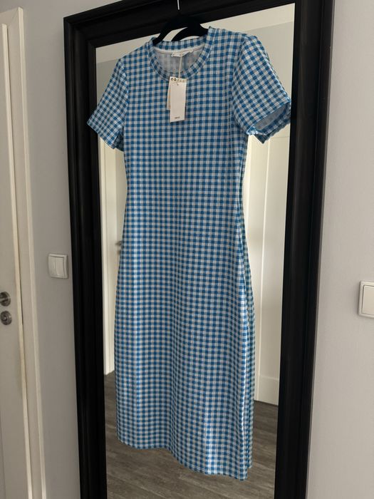 Nowa sukienka letnia mango kratka niebieska S