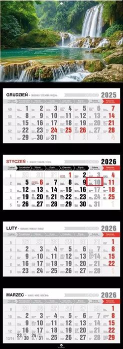 Kalendarz 2026 czterodzielny premium wodospad. Pan Kalendarzyk