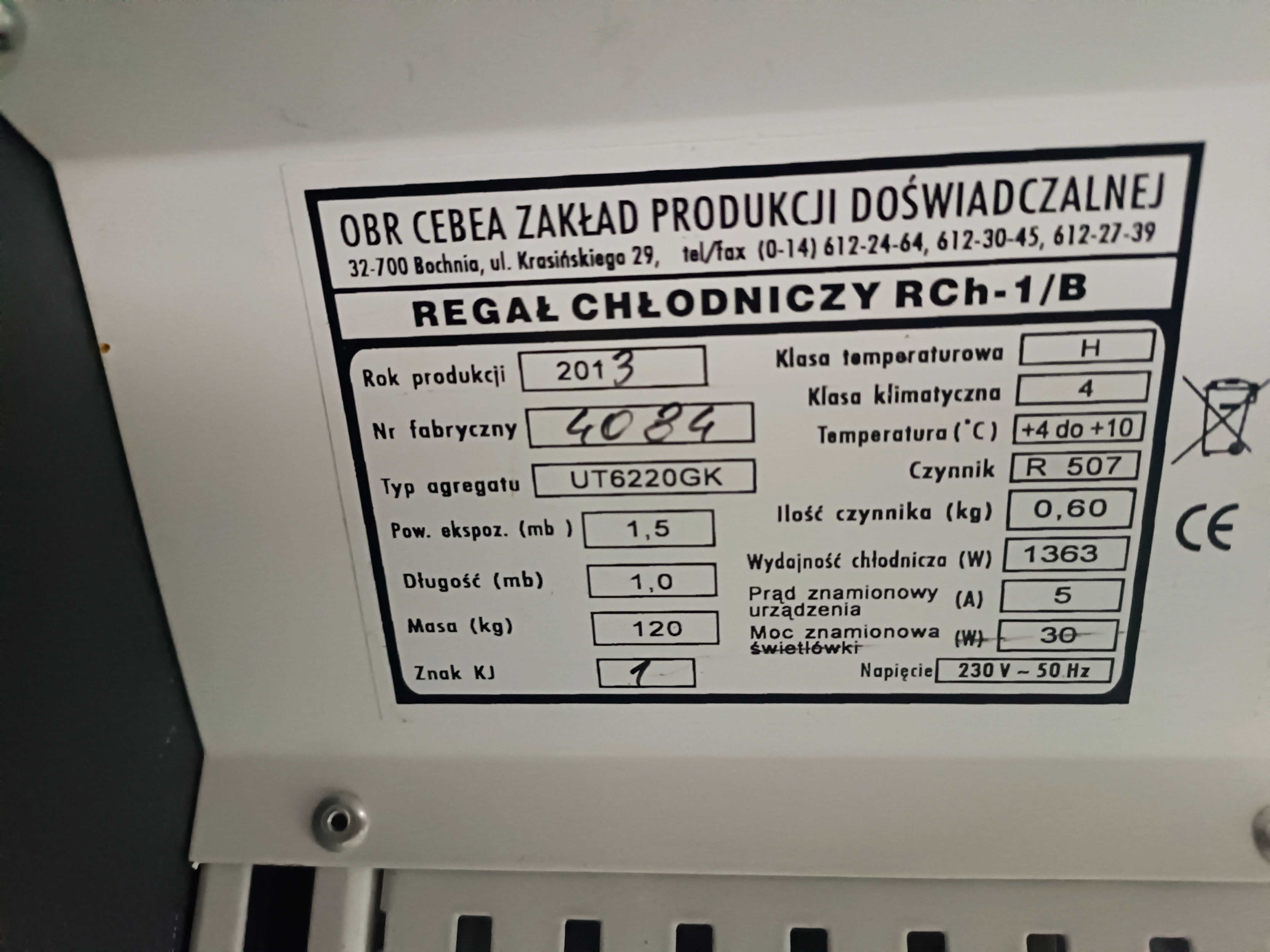 Regał chłodniczy Regulus RCh-1/B Cebea Bochnia| 1040x755x1990mm