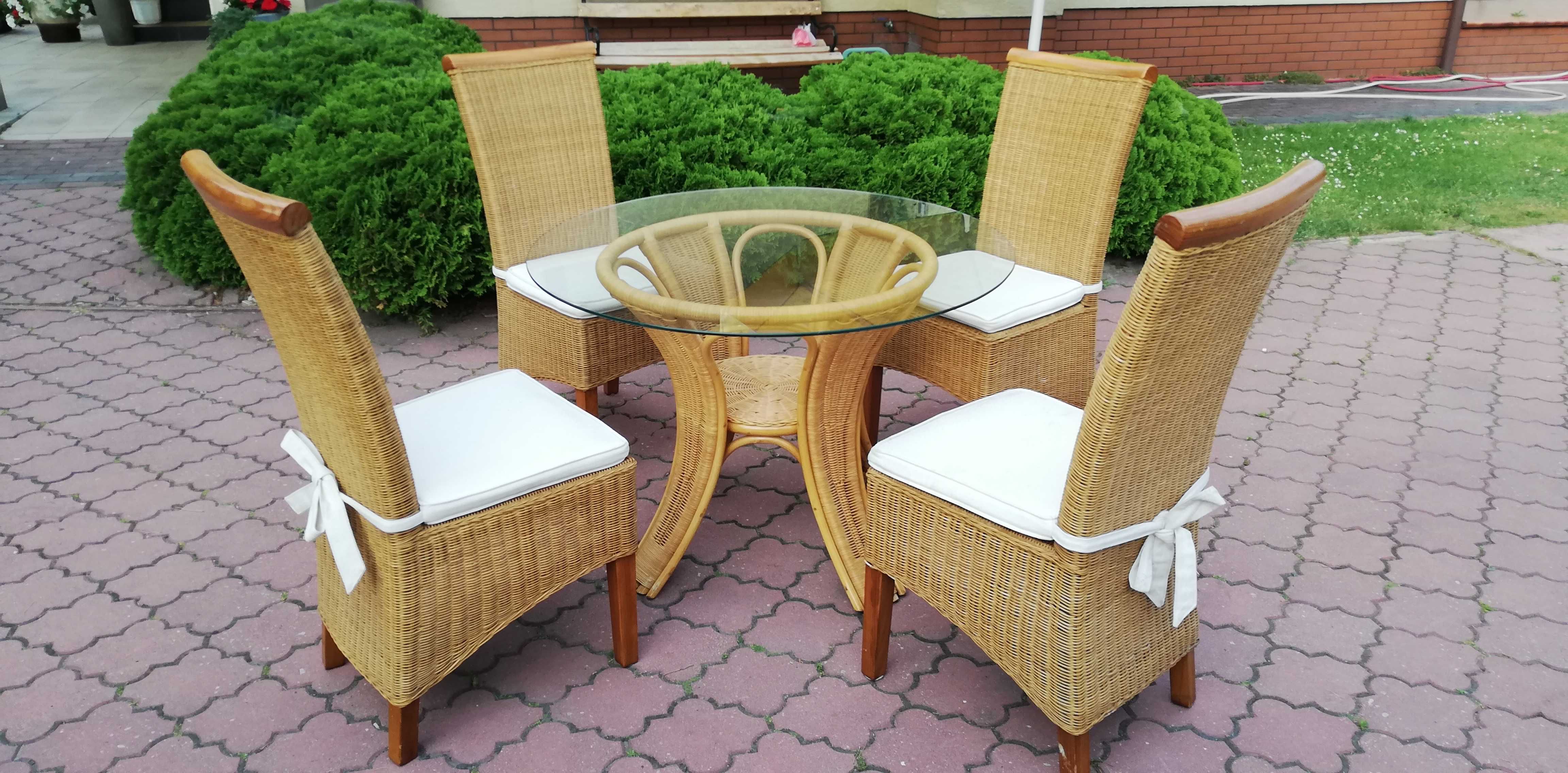 Krzesło drewniane krzesła stół rattanowe komplet 4 sztuki