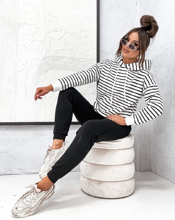 Dres damski bawełniany Premium paski czarny r. M