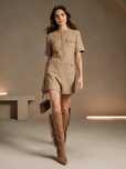 Kombinezon Tweedowy Elegancki Zdobiony Cekinami Khaki Anewsta L 40