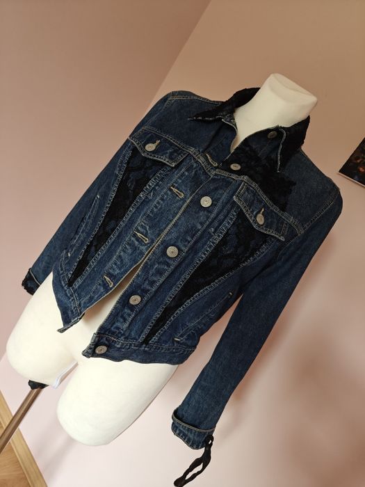 Kurtka ramoneska jeansowa dżinsowa narzutka cyrkonie koronkowa 38 M