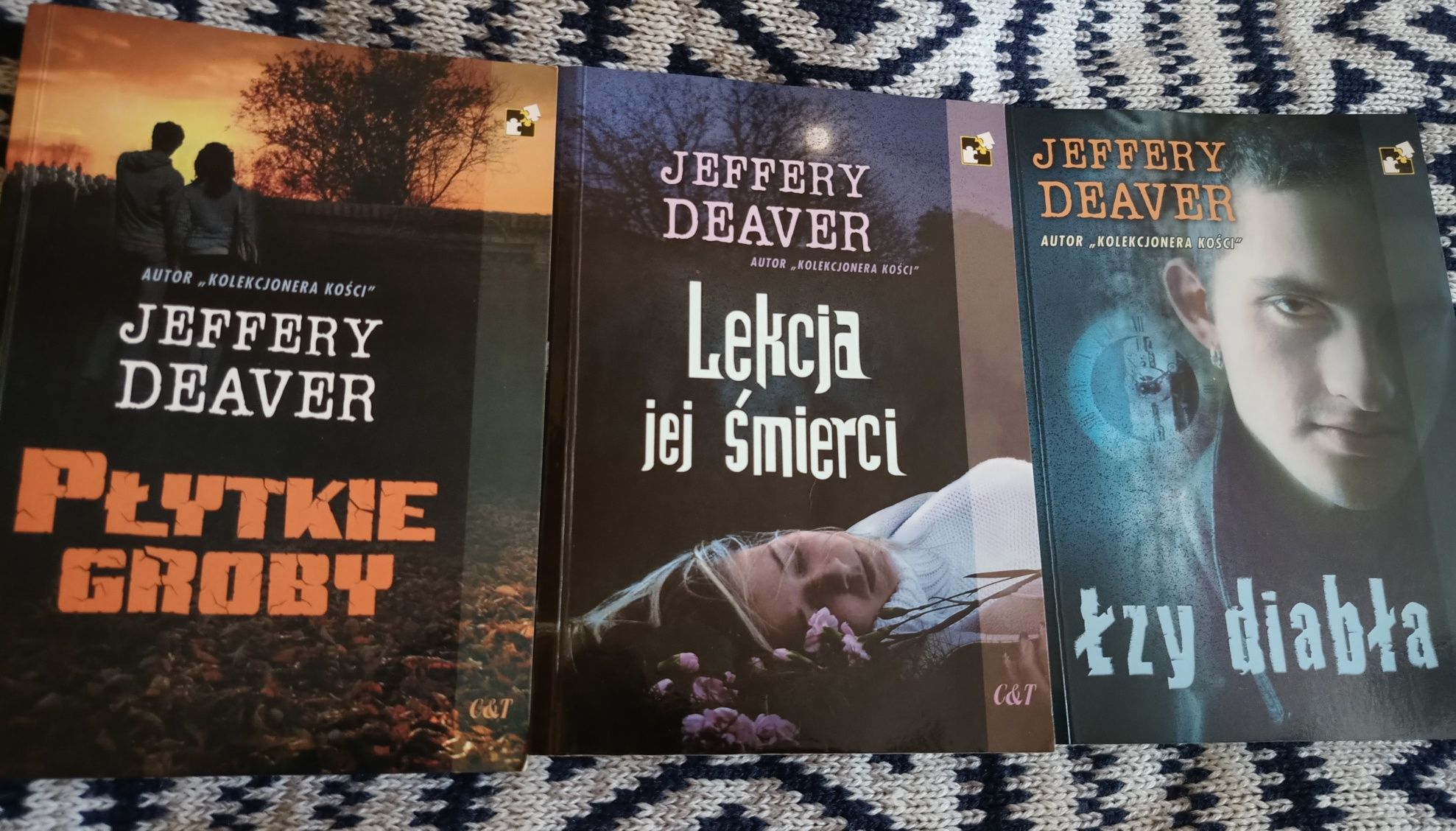Jeffery Deaver zestaw thrillerów Płytkie groby Łzy diabła Lekcja jej
