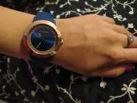 Zegarek damski Pilgrim rose-gold silikonowy pasek ładny niebieski