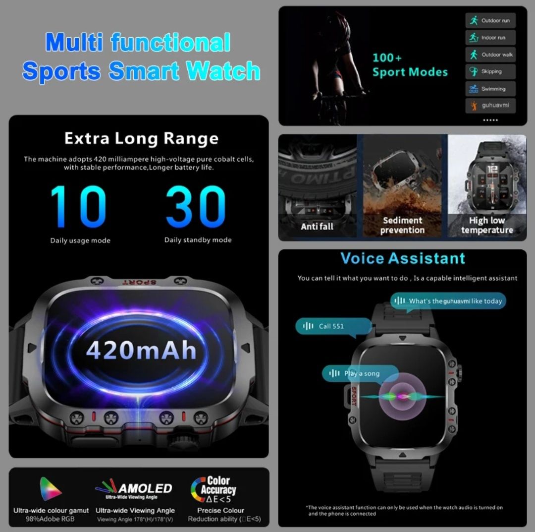 Новинка 2024 прочные Смарт-часы для настоящих мужчин, Bluetooth