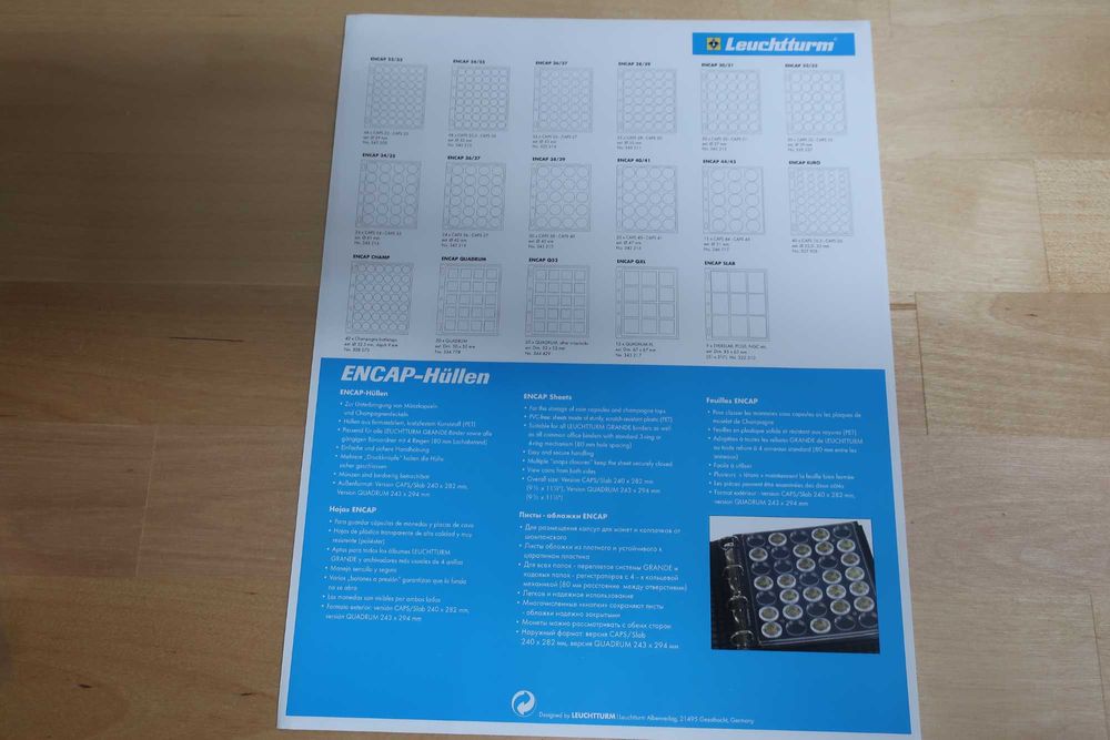 LEUCHTTURM Folhas p/ Cápsulas moedas - EURO coins