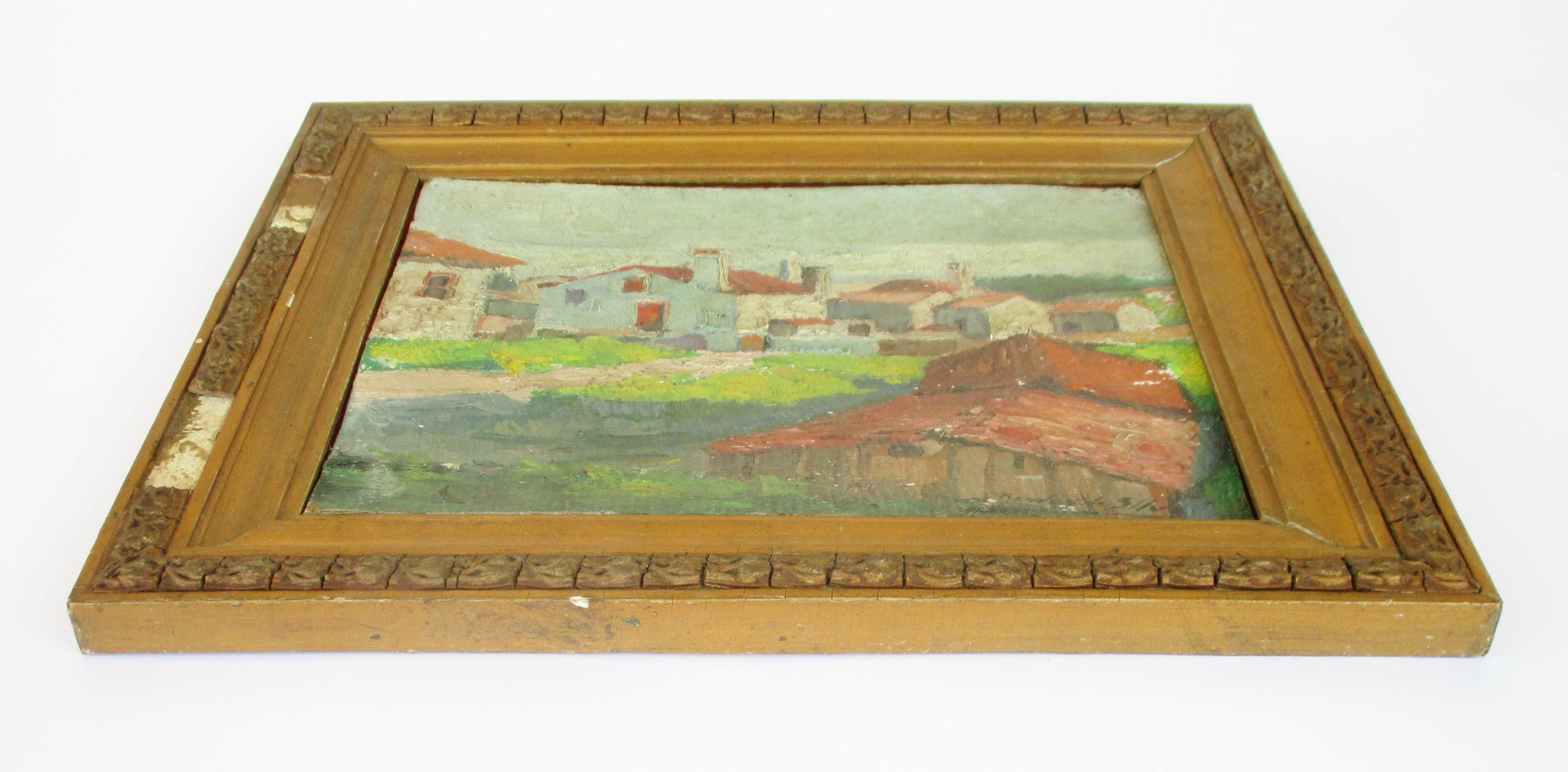 Quadro a óleo da autoria de Mendes da Silva, assinado