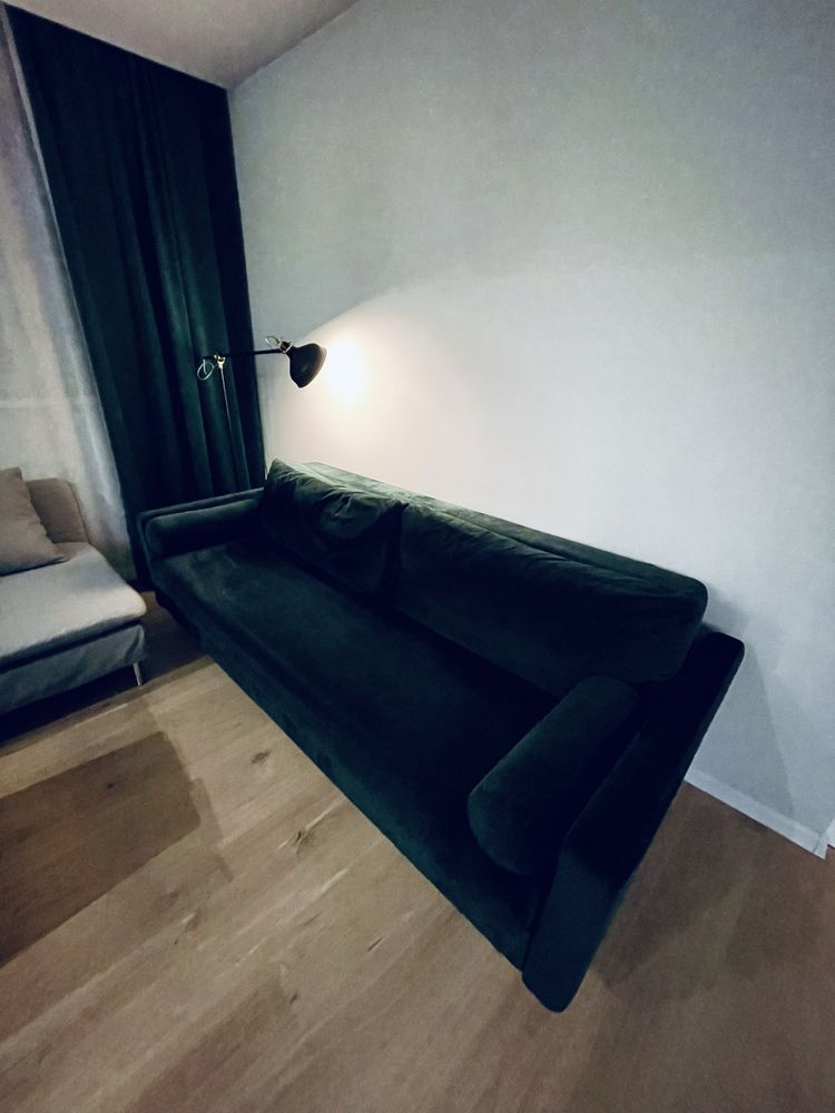 Sofa z funkcją spania velvet butelkowa zieleń Optisofa - kanapa